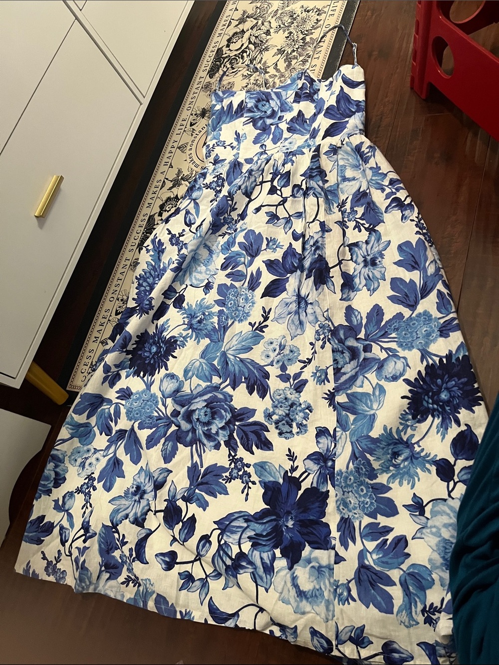 H&M Blue Floral Midi Dress on White